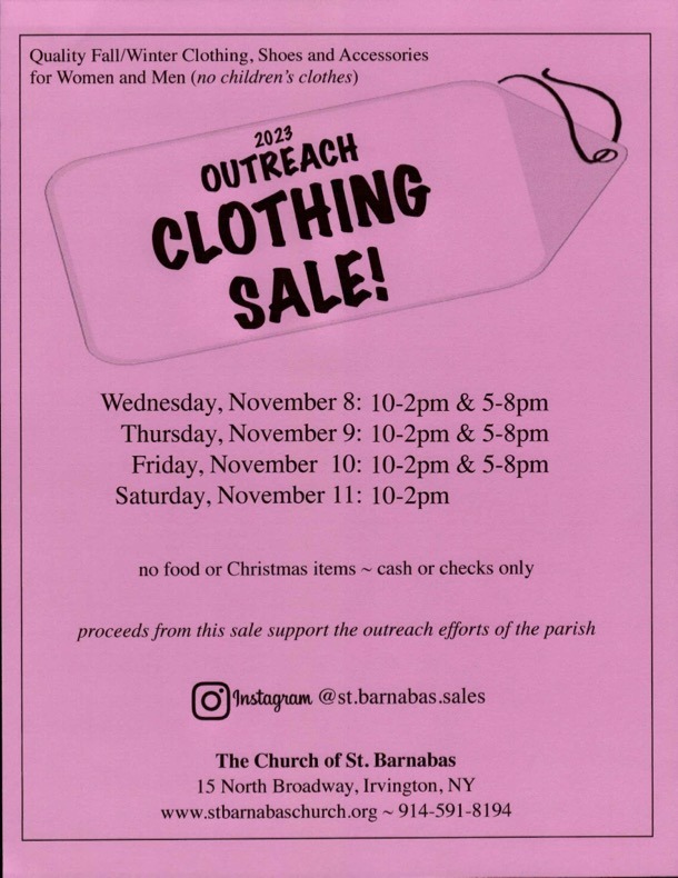 Fall Clothing Sale - St Barnabas Episcopal Church Westchester County